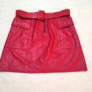 Real Leather Red Cargo Mini Skirt  Size 8